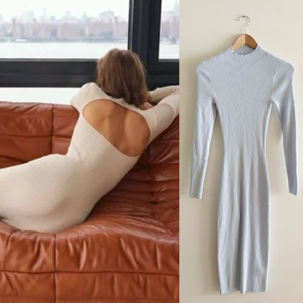 Aritzia Babaton Compose Knit Dress Open Back Fluid Blue Size Small
